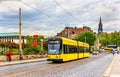 City tram on Augustus bridge in Dresden