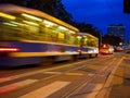 City tram, cable car at early morning drive up to a stop Royalty Free Stock Photo