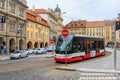 City tram. Eco-friendly electric public transport. August 23, 2022 Prague Czech Republic