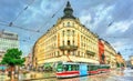 City tram in the old town of Brno, Czech Republic