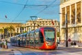 City tram on a street of Casablanca, Morocco