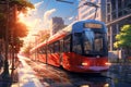 City tram sunset anime visual novel game. Generate Ai