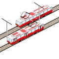 City trams in isometric view
