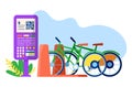 City Transport Bicycle Station, Modern Urban Rent Bike, Mobile Phone Application For Lease Flat Vector Illustration