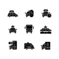 City transport black glyph icons set on white space