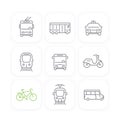 City transport, bus, taxi line icons set