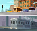 City Transport Cartoon Horizontal Banners