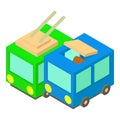 City transport icon isometric vector. Green city trolleybus and blue bus icon