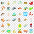 City transport icons set, cartoon style Royalty Free Stock Photo