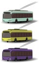 City transport icons. Side view bus, tram, trolleybus. Vector passenger vehicle. Urban electrical machines. Street