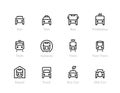 City Transport line vector icons. Car, Bus, Trolleybus, Subway, Tram and Eco Car. Editable outline set