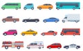 City transport set. Police car ambulance fire engine bus taxi cabriolet suv pickup vector flat isolated urban