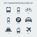 City transportation silhouette vector icons set. Royalty Free Stock Photo