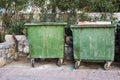 City trash cans. Dumpster