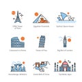 City travel landmarks and tourist attraction icons