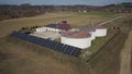 City treatment facilities. Aerial photography of treatment facilities from a drone or quadrocopter. Panels use solar energy.