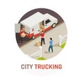 City Trucking Isometric Round Composition