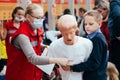 City Tula. Russia - September 11, 2021: Boy teenager examines first aid on a medical dummy Royalty Free Stock Photo