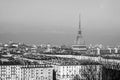 City of Turin Torino skyline panorama seen from the hill - high dynamic range HDR - black and white