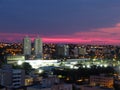 City of Uberlandia during gorgeous pink sunset. Urban landscape of UberlÃÂ¢ndia, Minas Gerais, Brazil