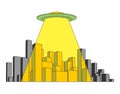 City and UFO. Abstract Skyline and Space Invader. Royalty Free Stock Photo