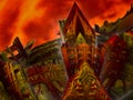 City Under Fire - Fractal Design Art Illustration Backdrop