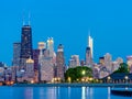 City urban skyline at night. Streets of Chicago, Lake Michigan Royalty Free Stock Photo