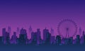 City vector background of London eye with purple colour in the night