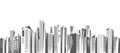 City vector border background. Urban cityscape with skyscrapers, in abstract monochrome simple flat style. Isolated on Royalty Free Stock Photo