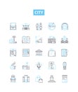City vector line icons set. Town, Municipality, Metropolis, Urban, Borough, Hamlet, Village illustration outline concept