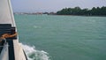 City of Venice on the horizon, view from boat, Venice, Italy.