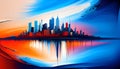 City View in Abstract Oil Painting Style. Wall Poster Print Template. Abstract Painting Art.
