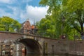 City view of Amsterdam canal, bridge and typical houses, Holland Royalty Free Stock Photo