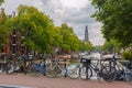 City view of Amsterdam canals and typical houses, Holland, Netherlands. Royalty Free Stock Photo