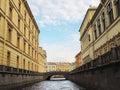 City view with canal in Saint Petersburg on bright sunny day. Royalty Free Stock Photo