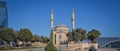 City view of the capital of Azerbaijan - Baku. Famous Flame Towers, mosque and funicular station. Royalty Free Stock Photo