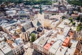 City view with crossroads, roads, houses, parks,