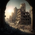 A city view destroyed by war and bombs concept. Ai Generated