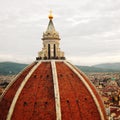 City view and Firenze Duomo Cupola. Aged photo. Royalty Free Stock Photo