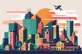 City skyline with buildings and skyscrapers. Vector illustration in flat style