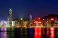 city view in hong kong at Victoria Harbour on night day Royalty Free Stock Photo