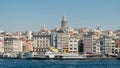 City view of Istanbul, Turkey from the sea overlooking Galata Tower and Karakoy ferry terminal Royalty Free Stock Photo