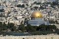 City view of Jerusalem behind the wall, close view of Dome of the rock, Israel