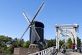 City view Leiden with drawbridge, windmill, people