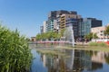 City view of Lelystad with pond and fountain, tthe Netherlands