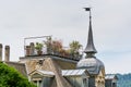 City view of old downtown of Zurich city, with beautiful house rooftop at the bank of Limmat River of Switzerland Royalty Free Stock Photo