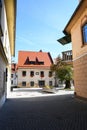 City view in old medieval town of Skofja Loka, Slovenia