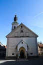 City view in old medieval town of Skofja Loka, Slovenia
