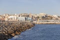 City view from port, breakwater in Tarragona,Spain.