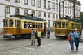 City view Porto with ancient trams and tourists Royalty Free Stock Photo